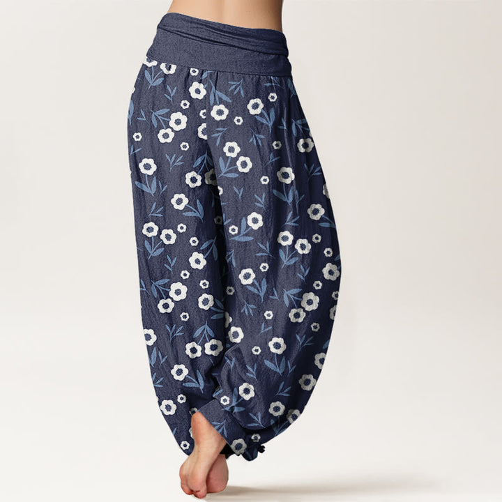 Buddha Stones Lässige, einfache Blumen- und Blättermuster-Haremshose für Damen mit elastischer Taille - image 6