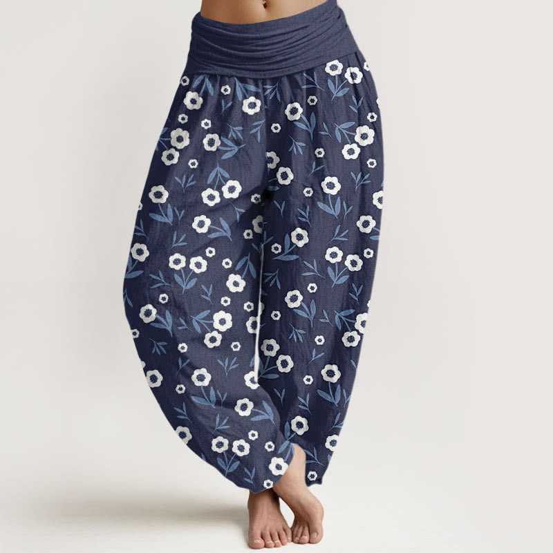Buddha Stones Lässige, einfache Blumen- und Blättermuster-Haremshose für Damen mit elastischer Taille - Dunkelblau - US22， UK/AU26，EU54 (6XL) - image 5