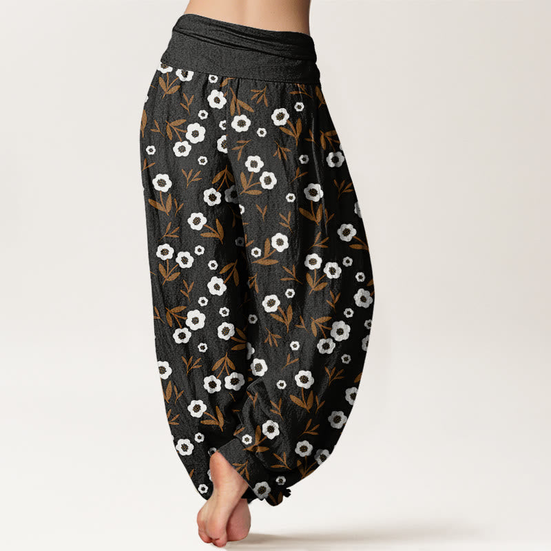 Buddha Stones Lässige, einfache Blumen- und Blättermuster-Haremshose für Damen mit elastischer Taille - image 10