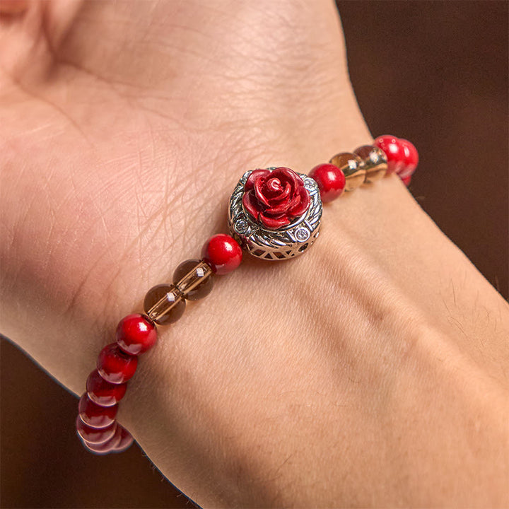 Buddha Stones Zinnober Angora Rote Muschel Perle Rosenblätter Ruhe Armband - image 5