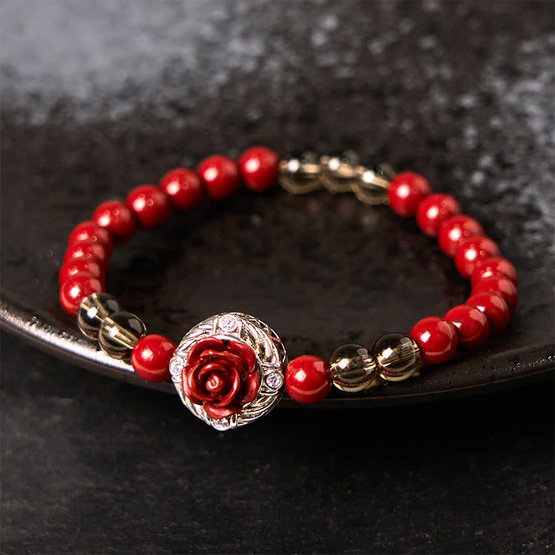 Buddha Stones Zinnober Angora Rote Muschel Perle Rosenblätter Ruhe Armband - Zinnober (Handgelenkumfang: 15–17 cm) - image 1