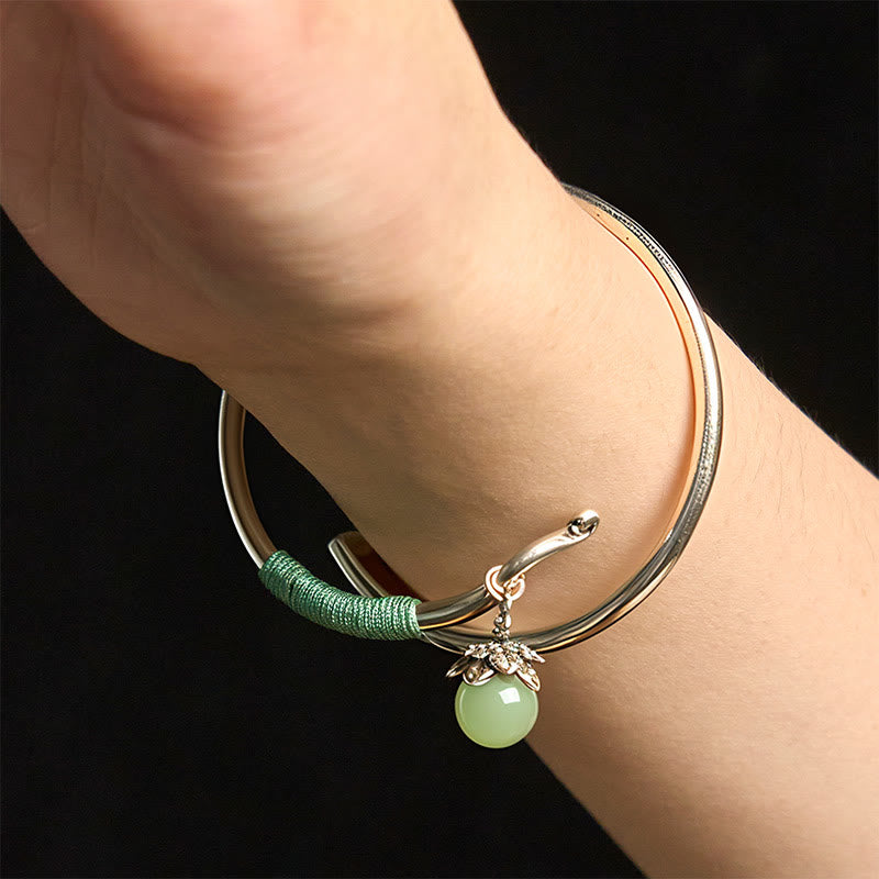 Buddha Stones Kupfer Legierung Grün Perle Charme Glück Manschette Armband Armreif - image 16