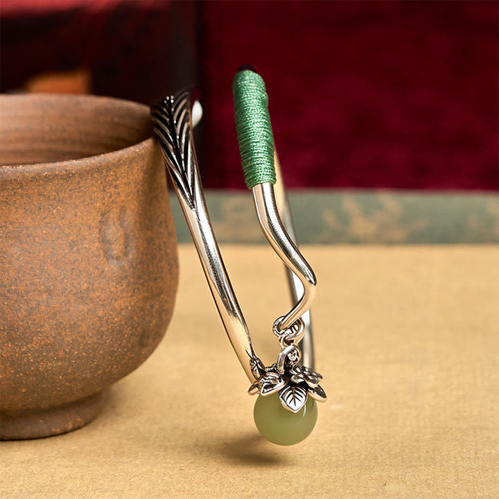 Buddha Stones Kupfer Legierung Grün Perle Charme Glück Manschette Armband Armreif - image 5