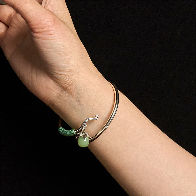 Buddha Stones Kupfer Legierung Grün Perle Charme Glück Manschette Armband Armreif - image 15