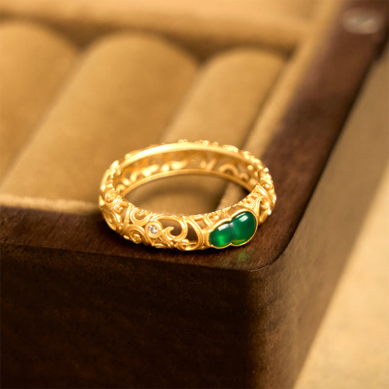 Buddha Stones Vintage Kürbis Grün Chalcedon Kupferlegierung Reichtum Ring - image 3