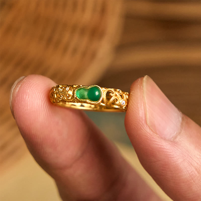 Buddha Stones Vintage Kürbis Grün Chalcedon Kupferlegierung Reichtum Ring - image 10