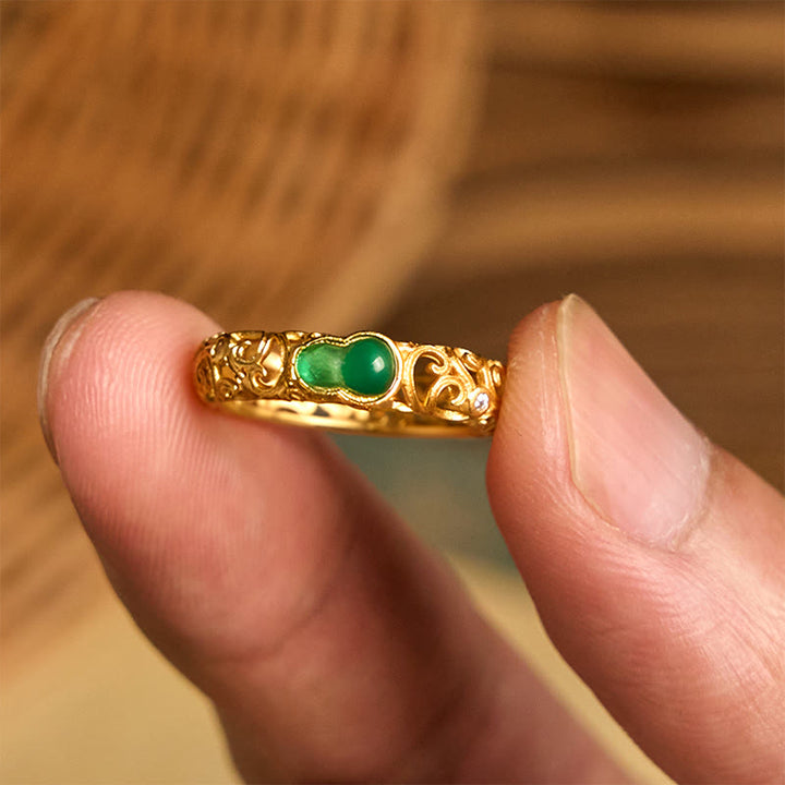 Buddha Stones Vintage Kürbis Grün Chalcedon Kupferlegierung Reichtum Ring - image 10
