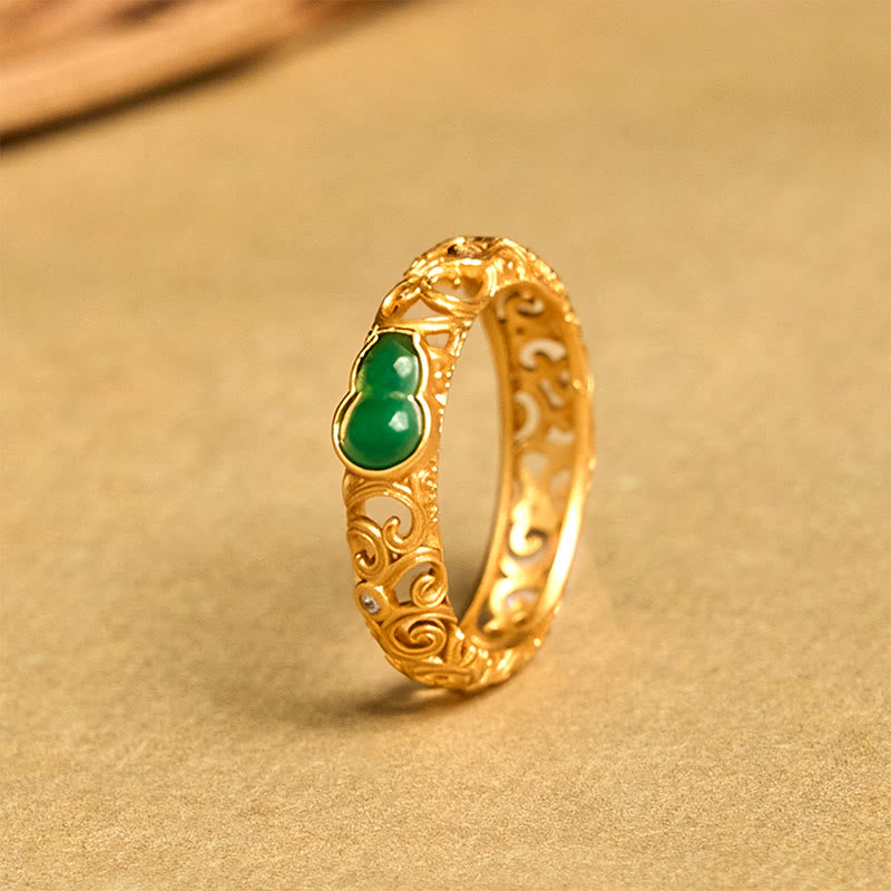 Buddha Stones Vintage Kürbis Grün Chalcedon Kupferlegierung Reichtum Ring - image 4