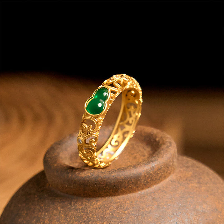 Buddha Stones Vintage Kürbis Grün Chalcedon Kupferlegierung Reichtum Ring - US8 - image 1