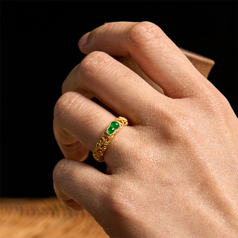 Buddha Stones Vintage Kürbis Grün Chalcedon Kupferlegierung Reichtum Ring - image 17