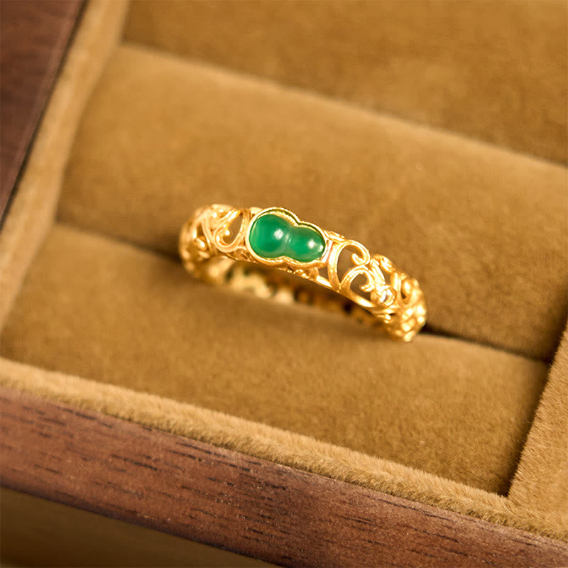 Buddha Stones Vintage Kürbis Grün Chalcedon Kupferlegierung Reichtum Ring - image 2