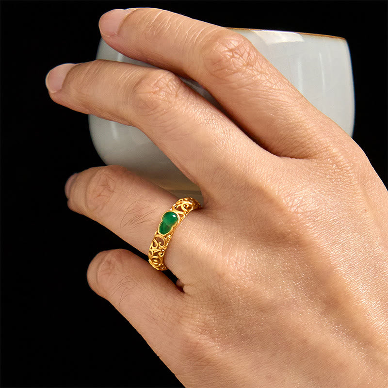 Buddha Stones Vintage Kürbis Grün Chalcedon Kupferlegierung Reichtum Ring - image 16