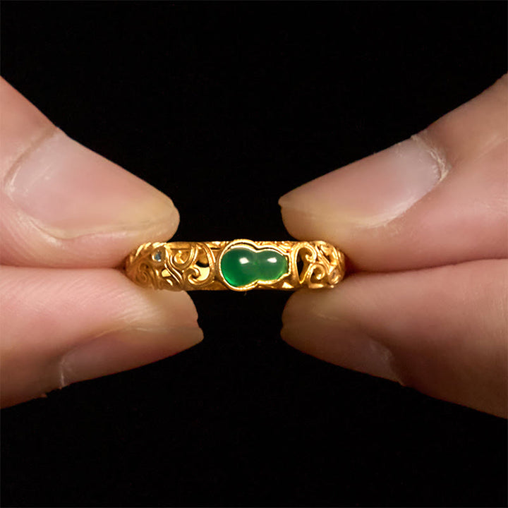 Buddha Stones Vintage Kürbis Grün Chalcedon Kupferlegierung Reichtum Ring - image 5