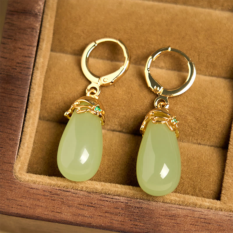 Buddha Stones Grüner Chalcedon Wassertropfen Stärke Kupfer Ohrstecker - image 4