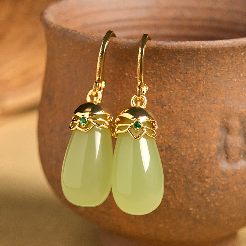 Buddha Stones Grüner Chalcedon Wassertropfen Stärke Kupfer Ohrstecker - Grüner Chalcedon (Kupferpfosten) - image 1