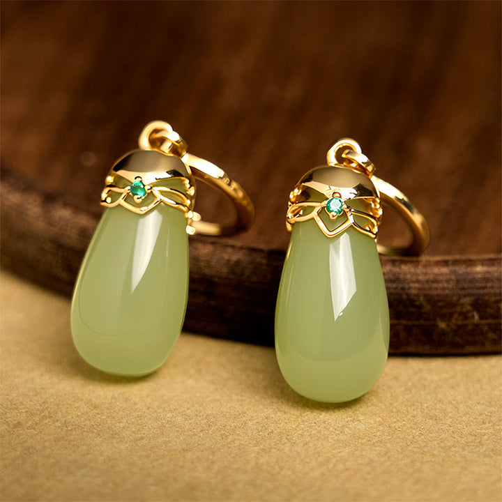 Buddha Stones Grüner Chalcedon Wassertropfen Stärke Kupfer Ohrstecker - image 5