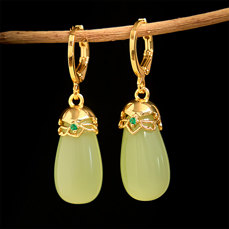 Buddha Stones Grüner Chalcedon Wassertropfen Stärke Kupfer Ohrstecker - image 2