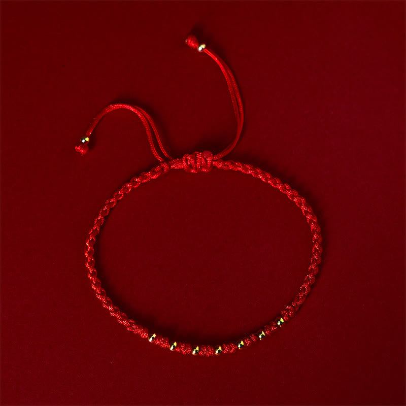 Buddha Stones 925 Sterling Silber vergoldet Gold Perlen rote Schnur geflochtenes Schutzarmband - image 1