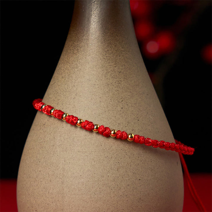 Buddha Stones 925 Sterling Silber vergoldet Gold Perlen rote Schnur geflochtenes Schutzarmband - image 5