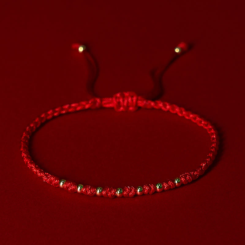 Buddha Stones 925 Sterling Silber vergoldet Gold Perlen rote Schnur geflochtenes Schutzarmband - 925 Sterling Silber (Handgelenkumfang: 15–20 cm) - image 1