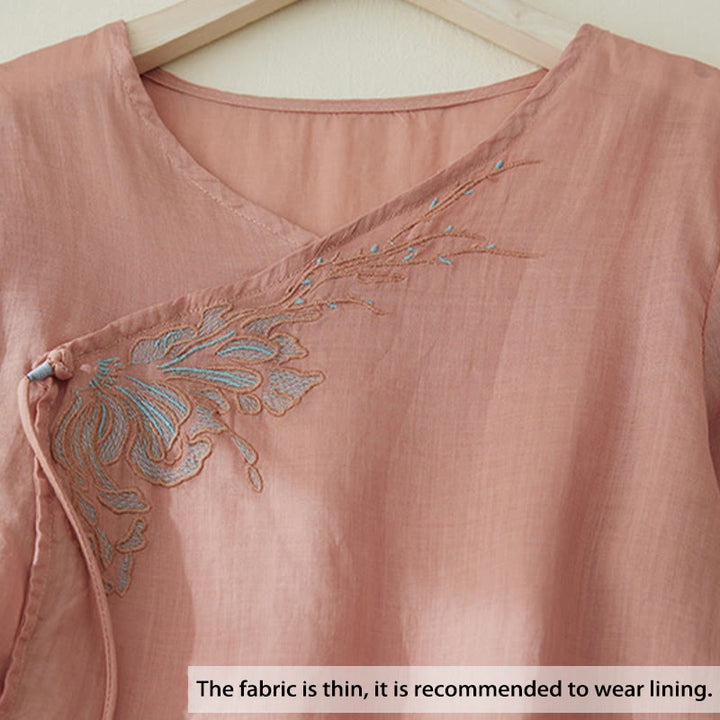 Lässiges Damen-Hemd aus Baumwolle und Leinen mit Buddha Stones -Stickerei und Pflanzen-Design - image 3