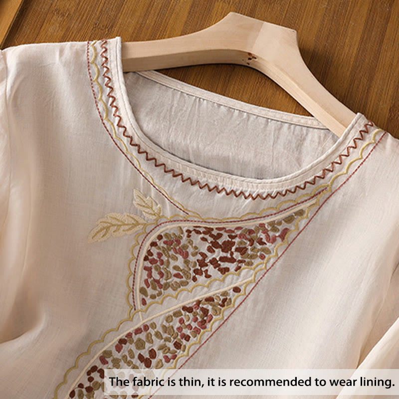 Pullover mit Buddha Stones und ethnischer Stickerei, Rundhalsausschnitt, Baumwolle und Leinen - image 2