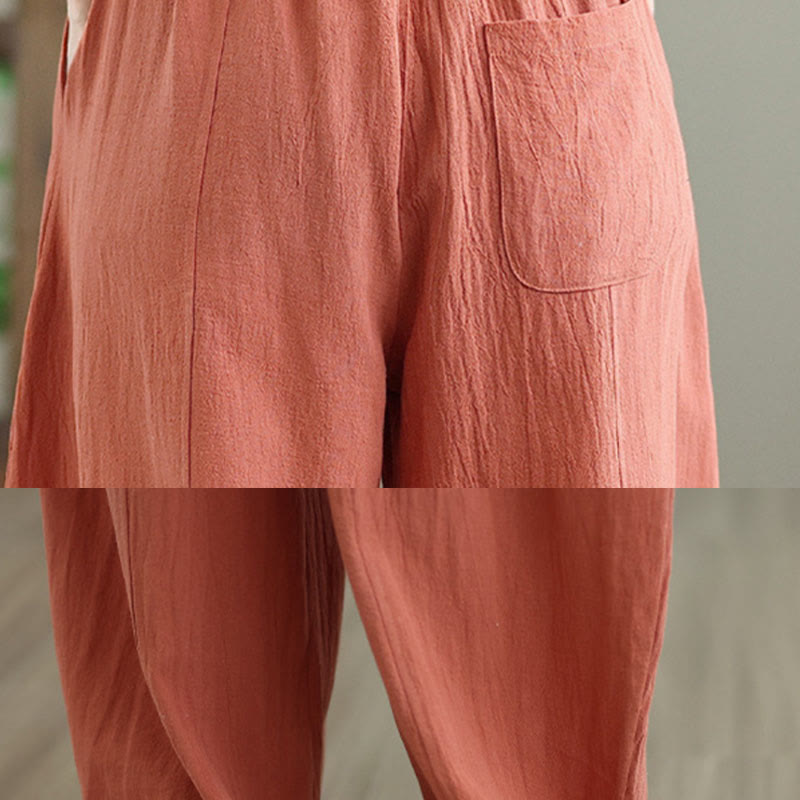 Buddha Stones – Knöchellange Damenhose aus Baumwollleinen mit Taschen im schlichten Plissee-Design - image 7