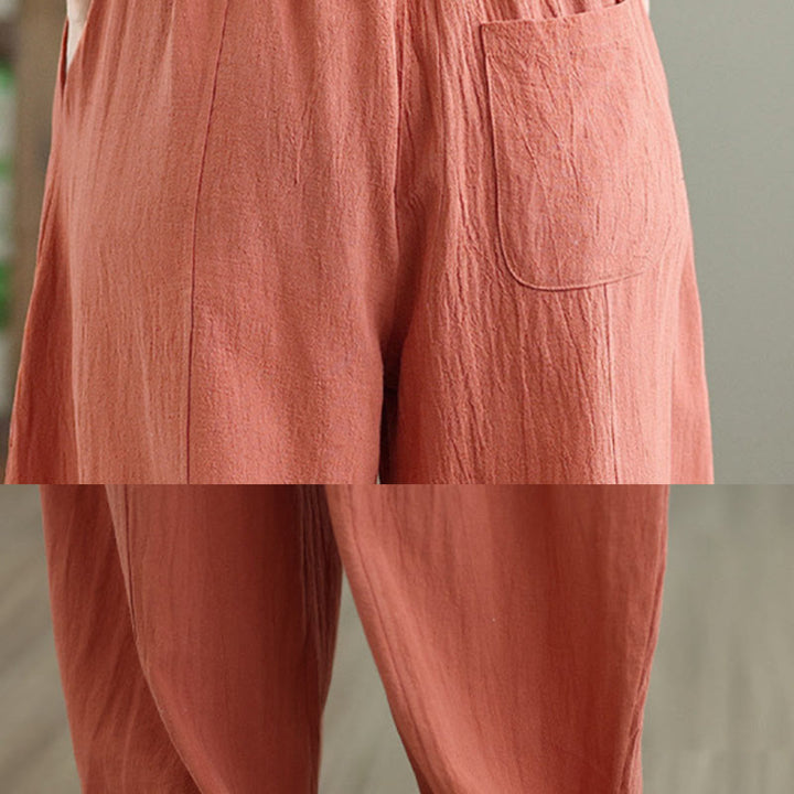 Buddha Stones – Knöchellange Damenhose aus Baumwollleinen mit Taschen im schlichten Plissee-Design - image 7