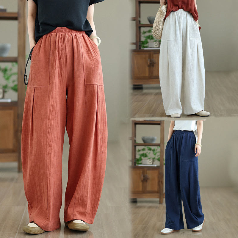 Buddha Stones – Knöchellange Damenhose aus Baumwollleinen mit Taschen im schlichten Plissee-Design - image 19