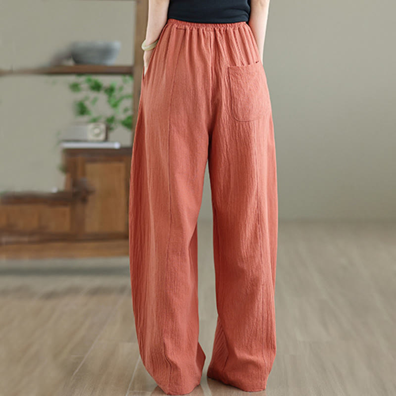 Buddha Stones – Knöchellange Damenhose aus Baumwollleinen mit Taschen im schlichten Plissee-Design - image 3