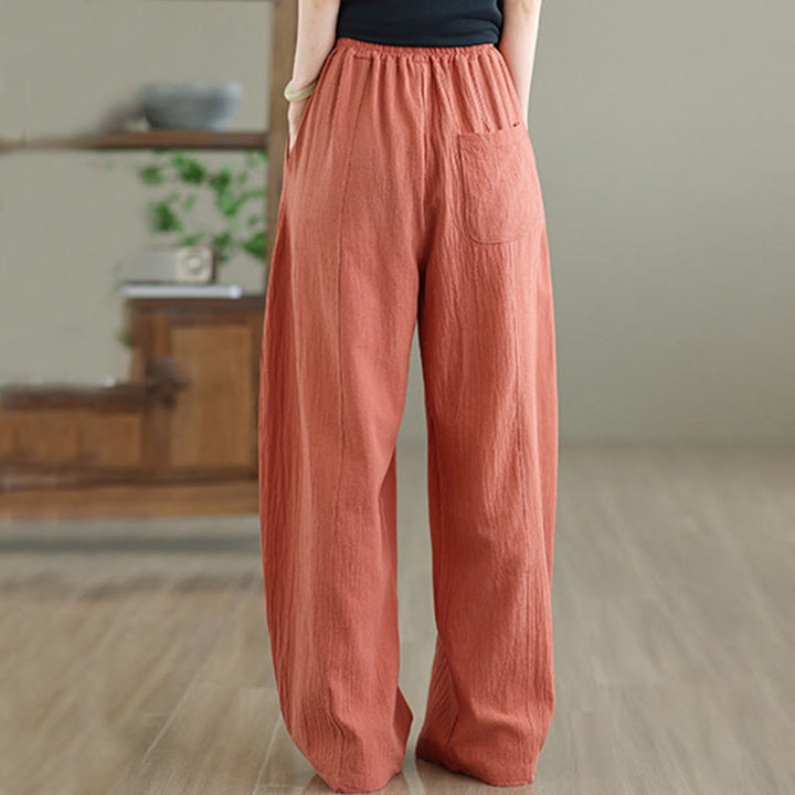 Buddha Stones – Knöchellange Damenhose aus Baumwollleinen mit Taschen im schlichten Plissee-Design - image 3