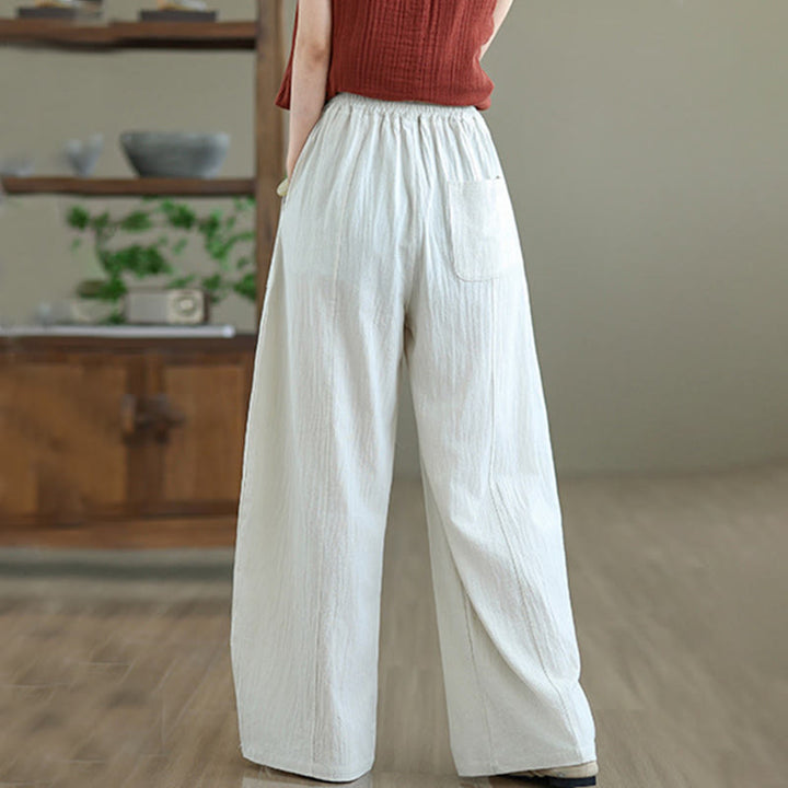 Buddha Stones – Knöchellange Damenhose aus Baumwollleinen mit Taschen im schlichten Plissee-Design - image 11