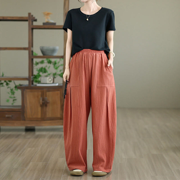Buddha Stones – Knöchellange Damenhose aus Baumwollleinen mit Taschen im schlichten Plissee-Design - image 5