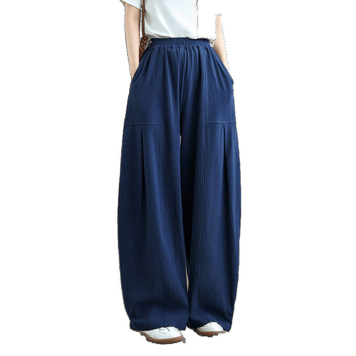Buddha Stones – Knöchellange Damenhose aus Baumwollleinen mit Taschen im schlichten Plissee-Design - image 18