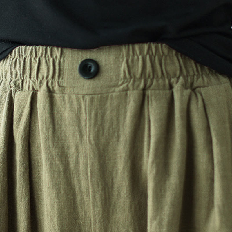 Buddha Stones Commute Button Design Damenhose aus Baumwollleinen mit elastischem Bund und Taschen - image 8