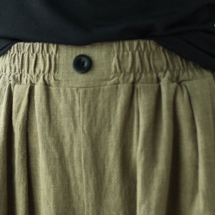 Buddha Stones Commute Button Design Damenhose aus Baumwollleinen mit elastischem Bund und Taschen - image 8