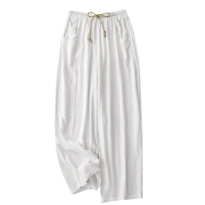 Buddha Stones Lässige, reine Farb-Baumwollhose mit Kordelzug und schlichtem Design für Damen mit Taschen - image 15