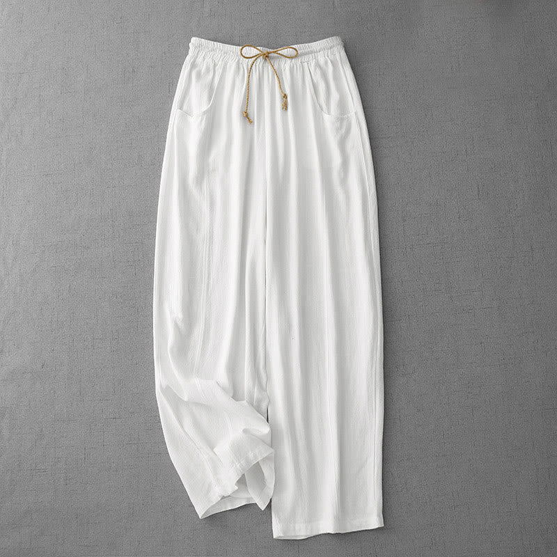 Buddha Stones Lässige, reine Farb-Baumwollhose mit Kordelzug und schlichtem Design für Damen mit Taschen - Weiß - US8-10， UK/AU12-14，EU40-42 (2XL) - image 7