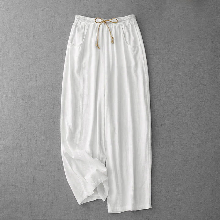 Buddha Stones Lässige, reine Farb-Baumwollhose mit Kordelzug und schlichtem Design für Damen mit Taschen - Weiß - US8-10， UK/AU12-14，EU40-42 (2XL) - image 7