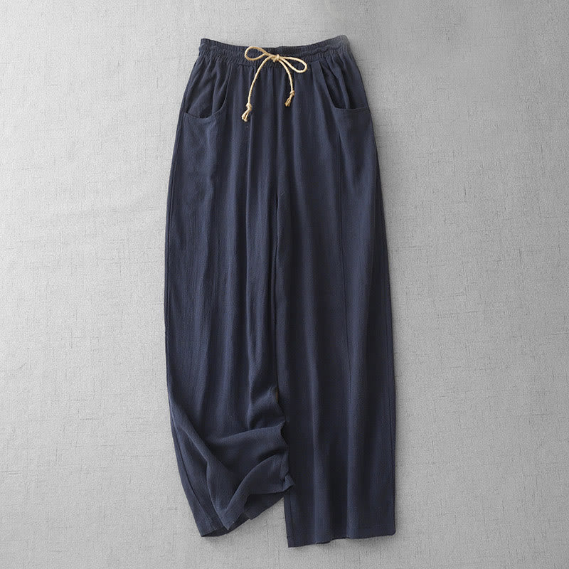 Buddha Stones Lässige, reine Farb-Baumwollhose mit Kordelzug und schlichtem Design für Damen mit Taschen - Mitternachtsblau - US8-10， UK/AU12-14，EU40-42 (2XL) - image 1