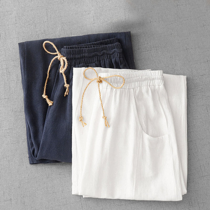 Buddha Stones Lässige, reine Farb-Baumwollhose mit Kordelzug und schlichtem Design für Damen mit Taschen - image 17