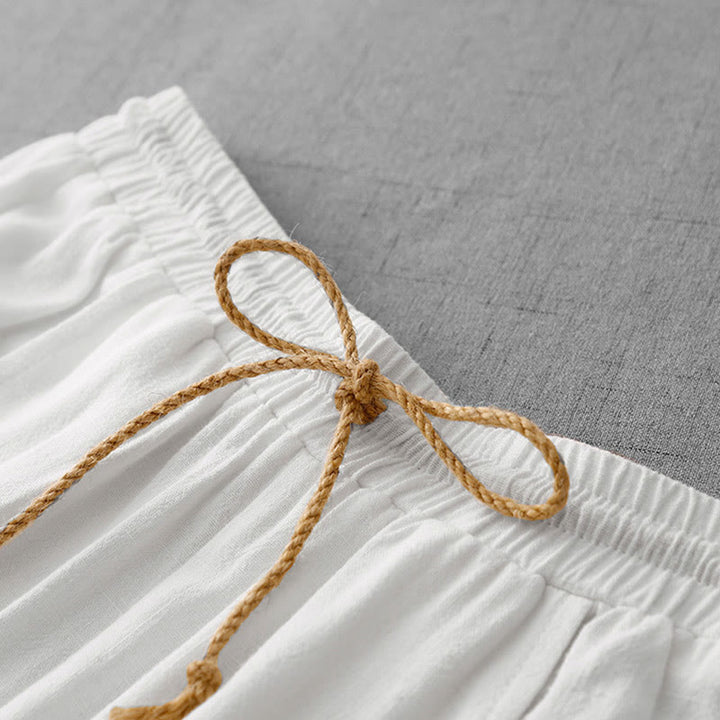 Buddha Stones Lässige, reine Farb-Baumwollhose mit Kordelzug und schlichtem Design für Damen mit Taschen - image 10
