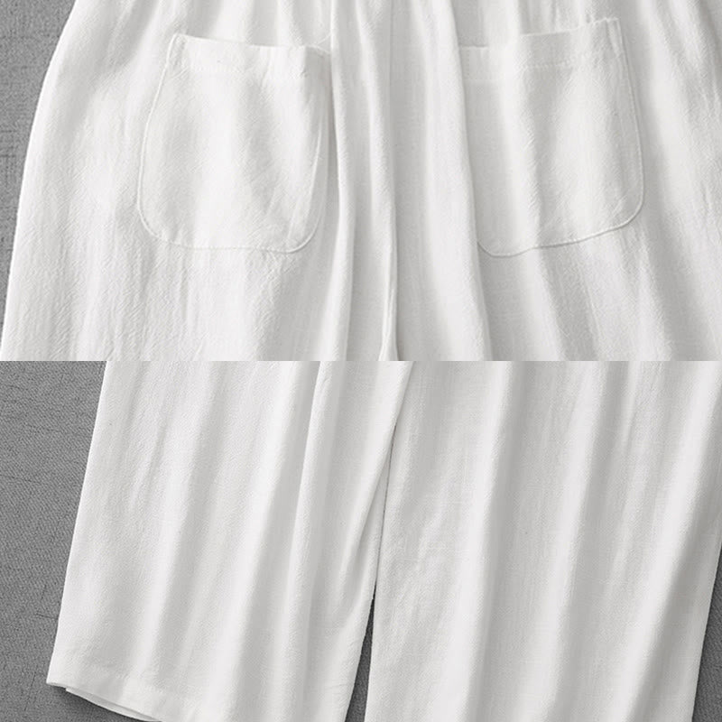 Buddha Stones Lässige, reine Farb-Baumwollhose mit Kordelzug und schlichtem Design für Damen mit Taschen - image 14