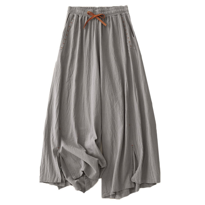 Buddha Stones Lässige Damenhose aus Baumwolle mit weitem Bein und Seitenschlitzen in der Länge 7–8 mit Taschen - image 15
