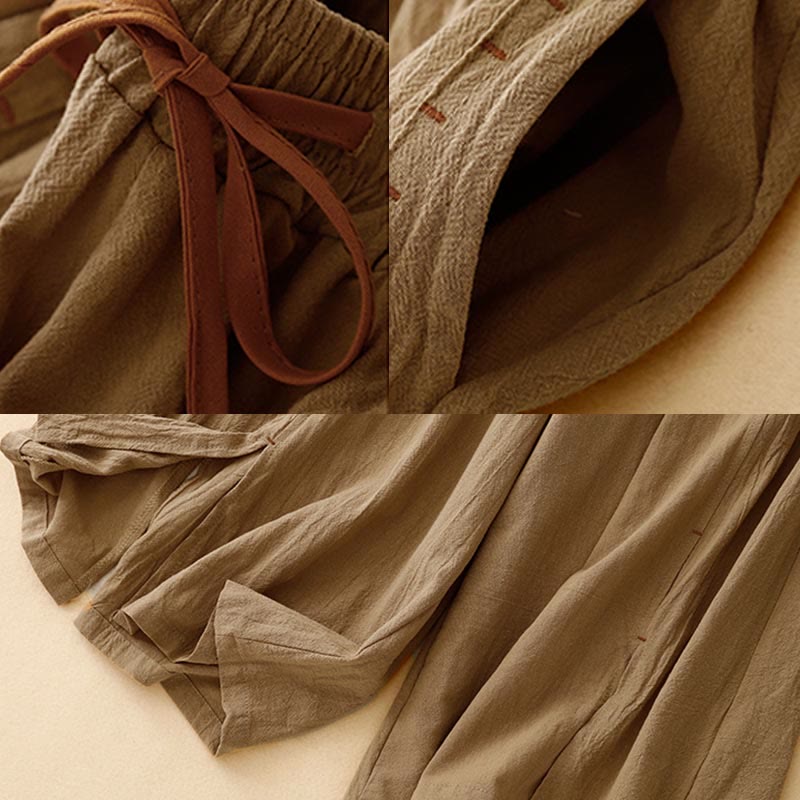 Buddha Stones Lässige Damenhose aus Baumwolle mit weitem Bein und Seitenschlitzen in der Länge 7–8 mit Taschen - image 3