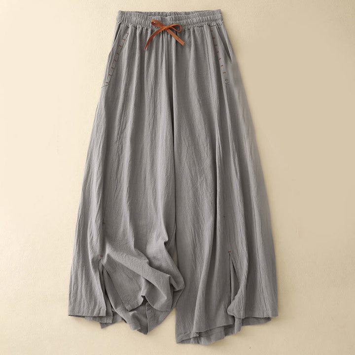 Buddha Stones Lässige Damenhose aus Baumwolle mit weitem Bein und Seitenschlitzen in der Länge 7–8 mit Taschen - Dunkelgrau - US8-10， UK/AU12-14，EU40-42 (2XL) - image 11