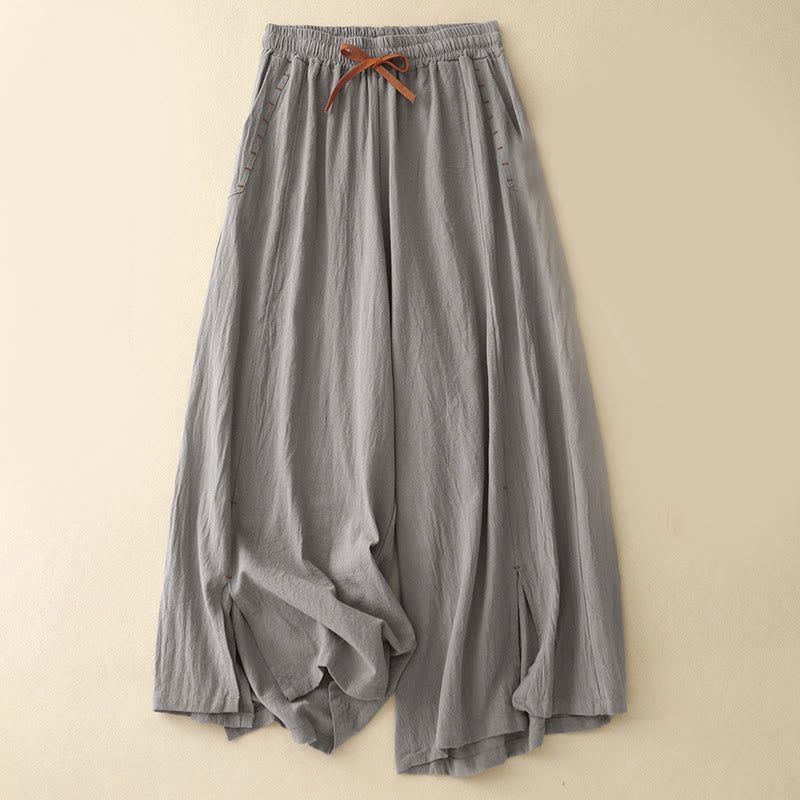 Buddha Stones Lässige Damenhose aus Baumwolle mit weitem Bein und Seitenschlitzen in der Länge 7–8 mit Taschen - Dunkelgrau - US 8-10, UK/AU 12-14, EU 40-42 (2XL) - image 10