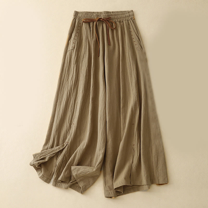 Buddha Stones Lässige Damenhose aus Baumwolle mit weitem Bein und Seitenschlitzen in der Länge 7–8 mit Taschen - Dunkle Goldrute - US8-10， UK/AU12-14，EU40-42 (2XL) - image 1