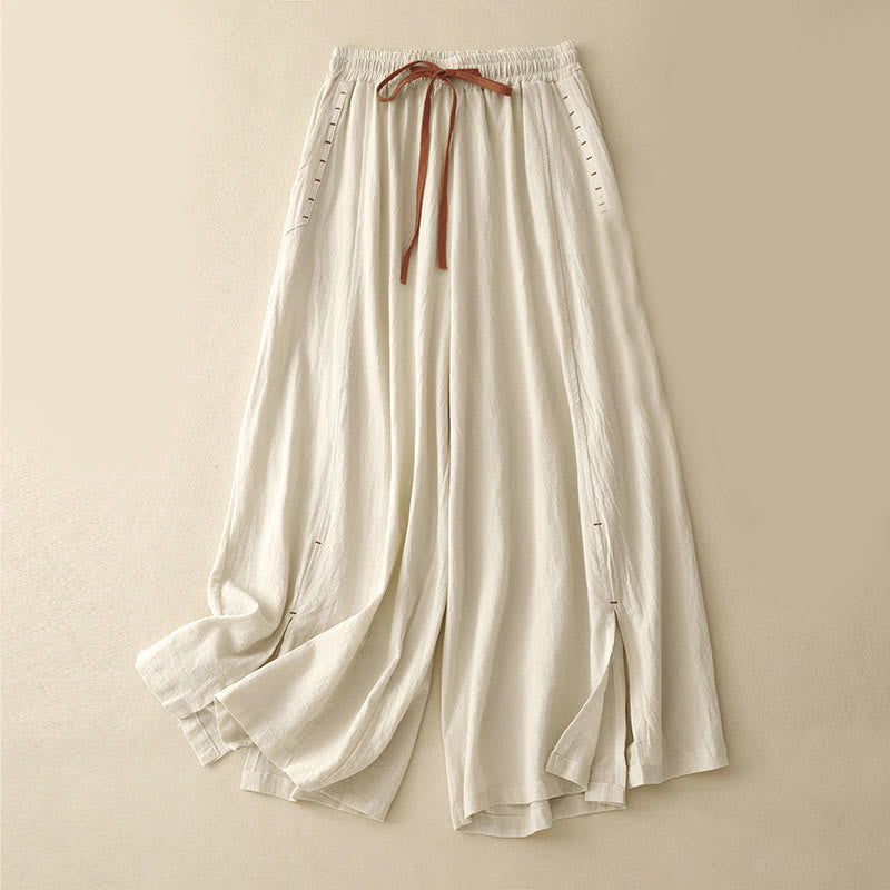 Buddha Stones Lässige Damenhose aus Baumwolle mit weitem Bein und Seitenschlitzen in der Länge 7–8 mit Taschen - Maisseide - US8-10， UK/AU12-14，EU40-42 (2XL) - image 4