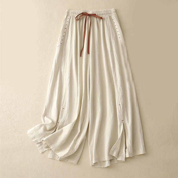 Buddha Stones Lässige Damenhose aus Baumwolle mit weitem Bein und Seitenschlitzen in der Länge 7–8 mit Taschen - Maisseide - US8-10， UK/AU12-14，EU40-42 (2XL) - image 4